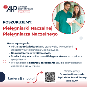 Jeśli chcesz mieć realny wpływ na rozwój opieki zdrowotnej, kierować zespołem profesjonalistów i wprowadzać innowacje w organizacji pracy, to stanowisko jest dla Ciebie!